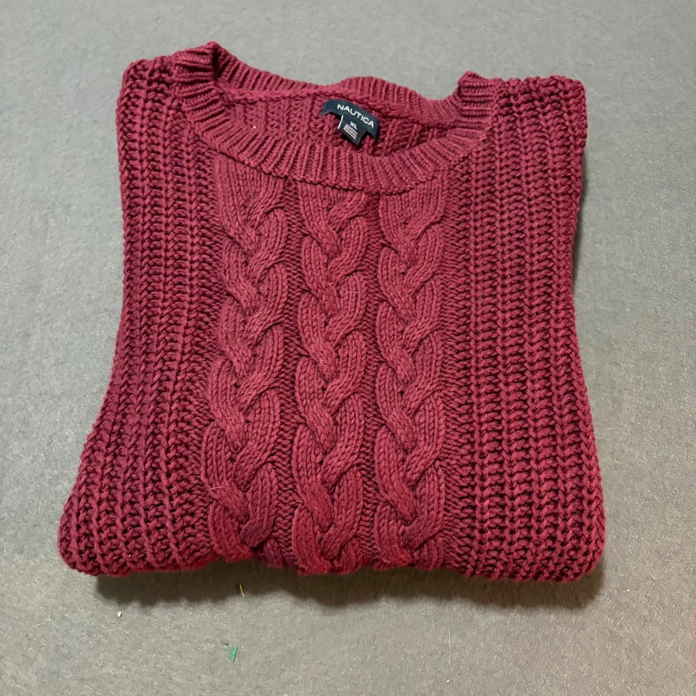 Nautica Cable Knit Sweater Women XL Purple Fisherman Thick Core Fall Cotton